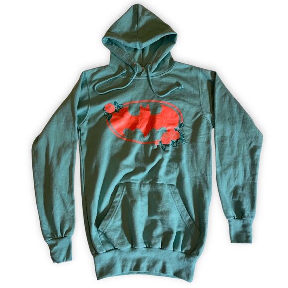 Six Flags Batman Hoodie Adult Size Xtra Small Teal 2015 Souvenir  Logo DC Comics - Picture 1 of 4